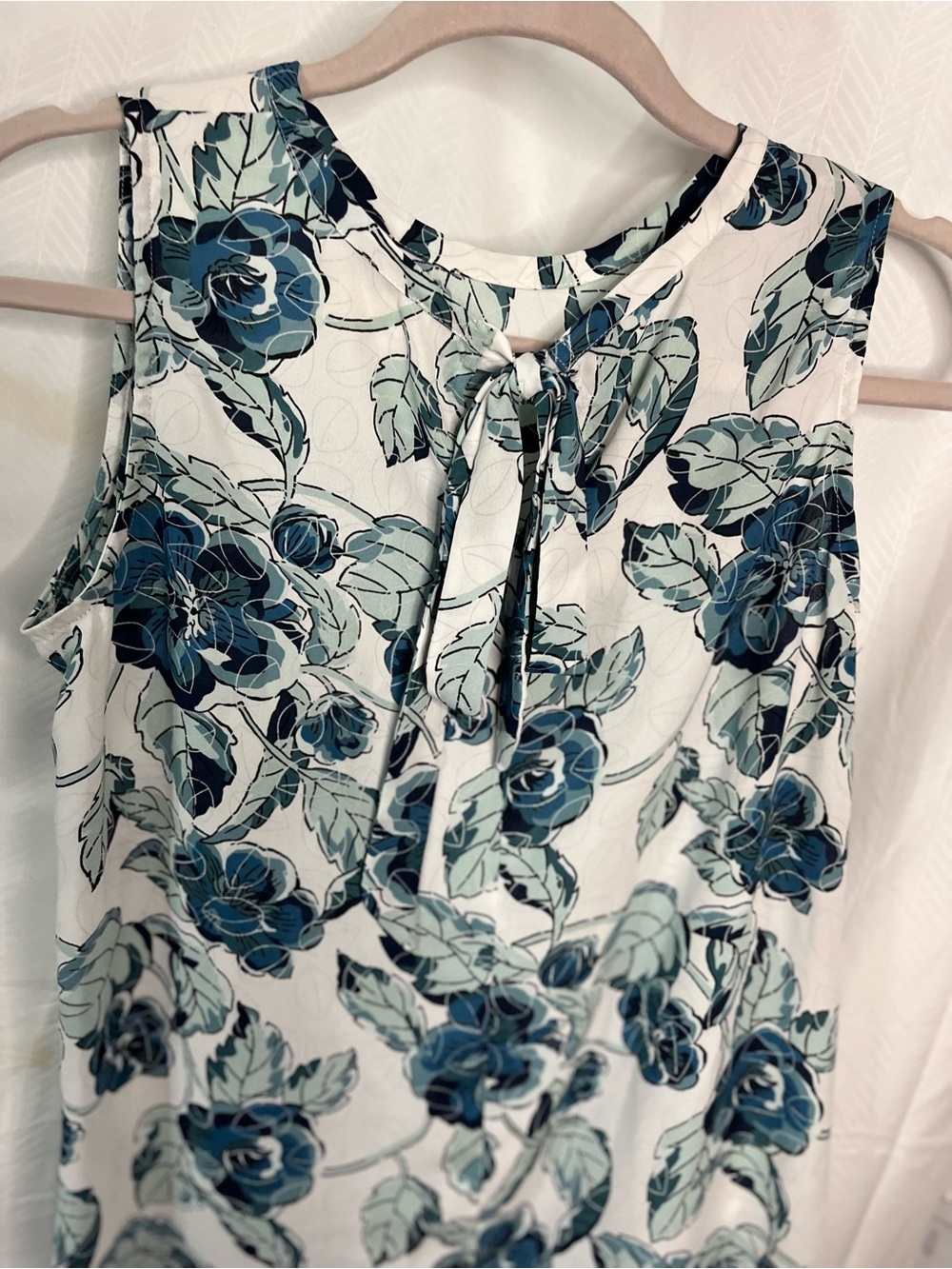 LOFT Women’s Floral Sleeveless A-Line Summer top Teal and White M - Picture 3 of 4